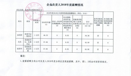 企業(yè)負責人2018年度薪酬情況公告
